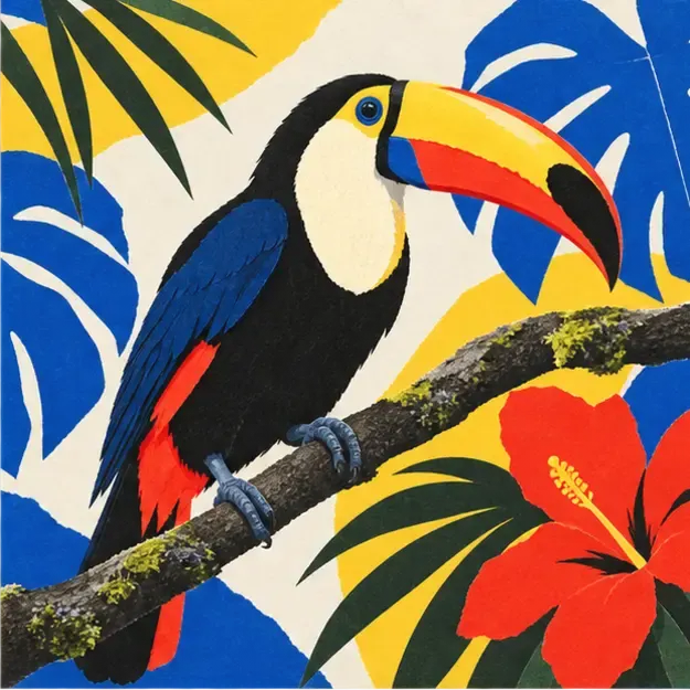 Toucan on a branch in the Cutout Poster style
