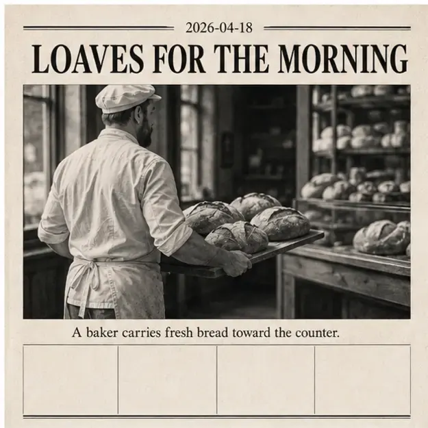 Baker carrying loaves in the Front Page style