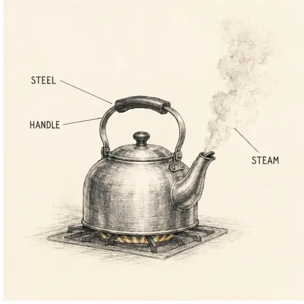 Kettle releasing steam in the Margin Notes style