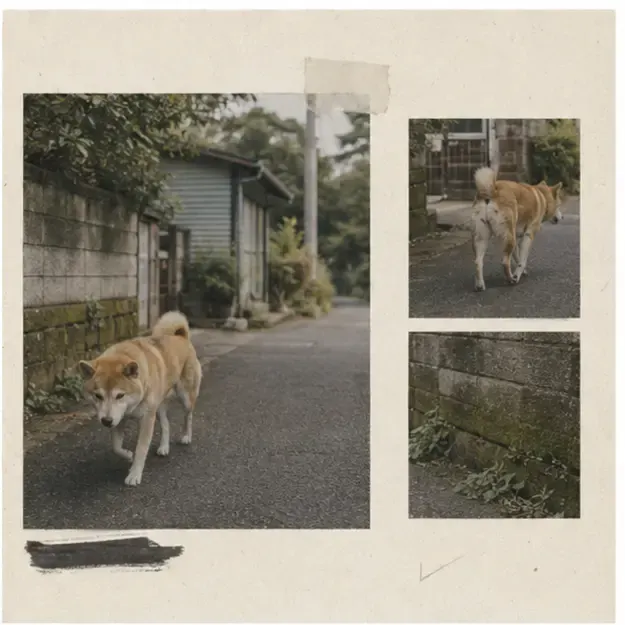 Shiba-like dog on a lane in the Pocket Journey style