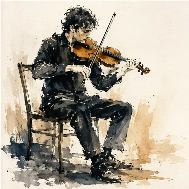 Seated violinist in the Ink Bloom style