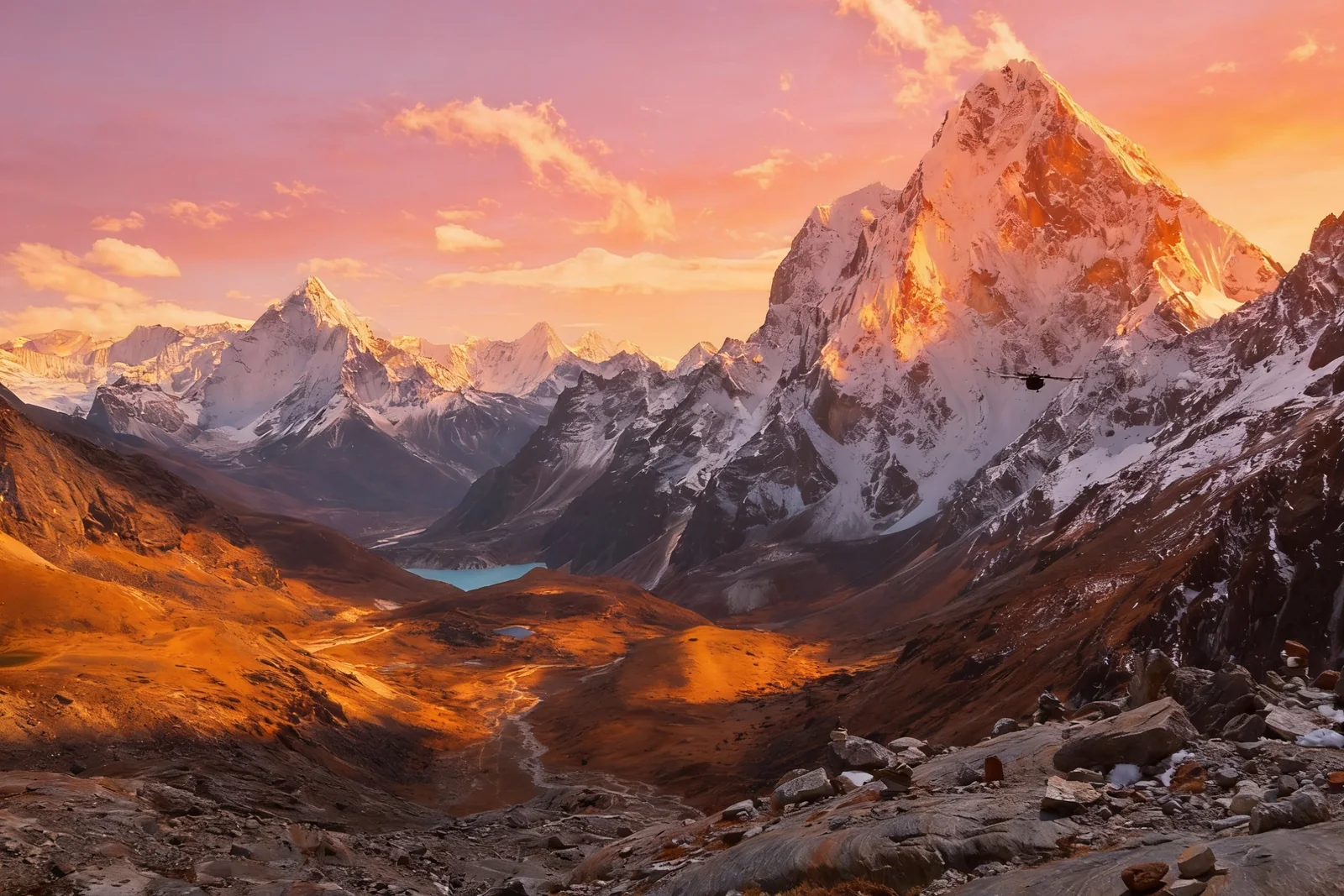 Published result paired with the prompt Make it a pink and orange sunrise